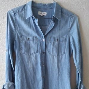 Denim Button Pocket Blouse